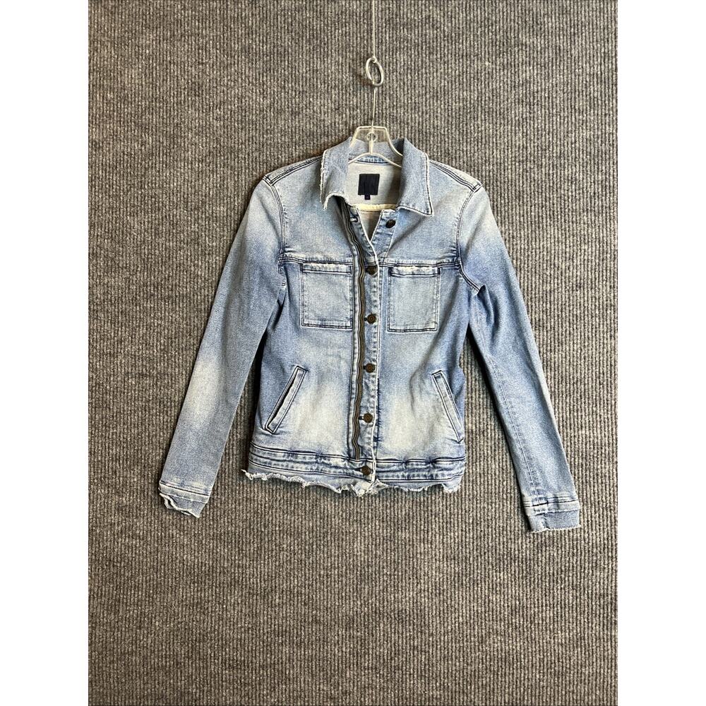 R + A Womens Denim Jacket Size Small Blue Medium Wash Button Up Zipper Grunge